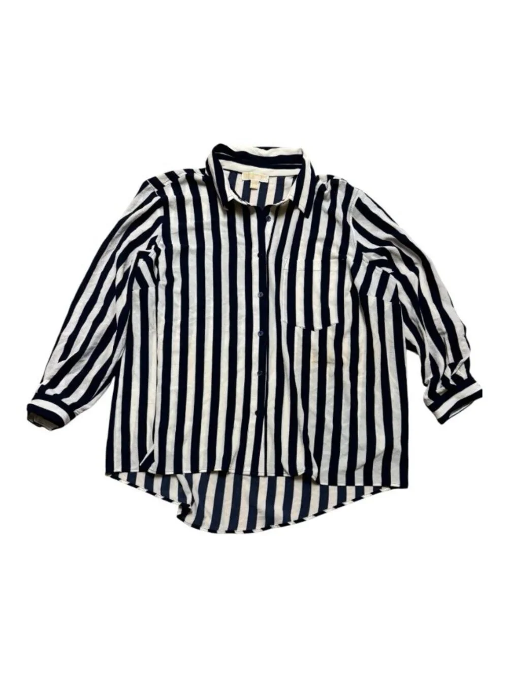 Michael Michael Kors 3X Navy White Striped Button Front Blouse Nautical